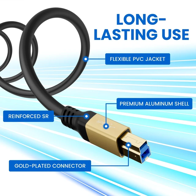 Alt view image 2 of 5 - Mygatti Extra Long USB 3.0 C to USB B Cable 25FT, Black