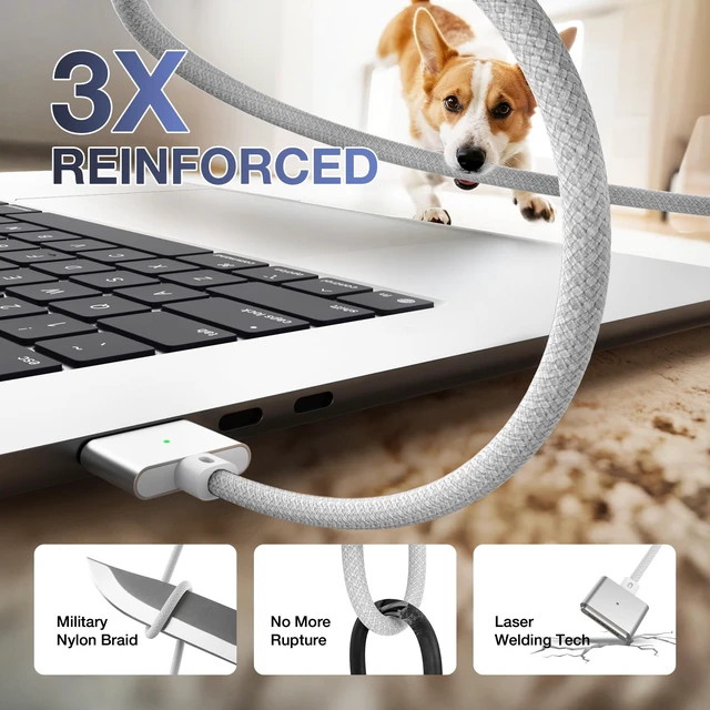 Alt view image 4 of 5 - Hugener Magnetic 3 Cable USB-C 6.6FT for MacBook Air Pro Charger, Grey