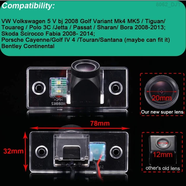 Alt view image 2 of 5 - HD IP68 1280Pixels 20MM Lens 170 License Plate Light Rear View Reversing Backup Camera Compatible with V W Touareg/Tiguan Santana/Jetta/Polo/Skoda Scirocco Fabia/Golf 4 6 Variant/Porsche Cayenne