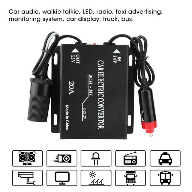 Alt view image 3 of 5 - 20A 24V to 12V Car Power Supply Converter DC Power Supply Adapter Step Down Transformer Cigarette Lighter Type for Car Audio Walkie Talkie LED