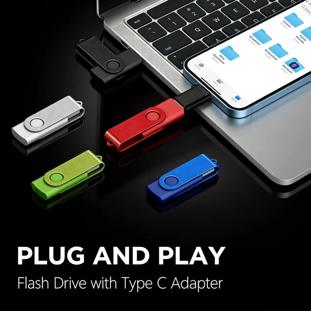 Alt view image 2 of 5 - 64GB USB Flash Drive with Type C Adapter, AreTop 5 Pack USB2.0 Thumb Drives