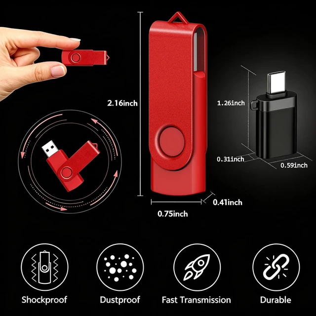 Alt view image 3 of 5 - 64GB USB Flash Drive with Type C Adapter, AreTop 5 Pack USB2.0 Thumb Drives