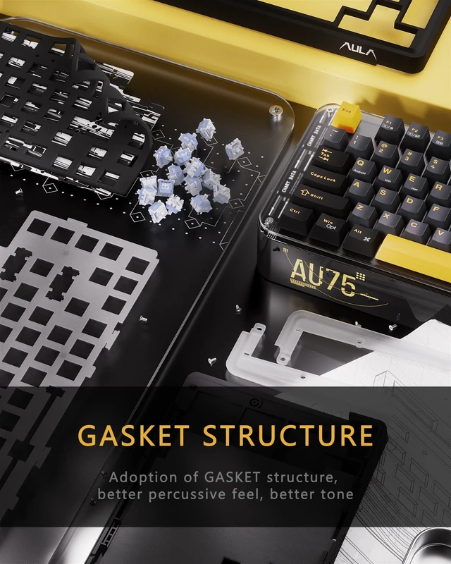Alt view image 3 of 5 - OIXOC AU75 Wireless RGB Gaming 75% Mechanical Hot-Swappable Keyboard