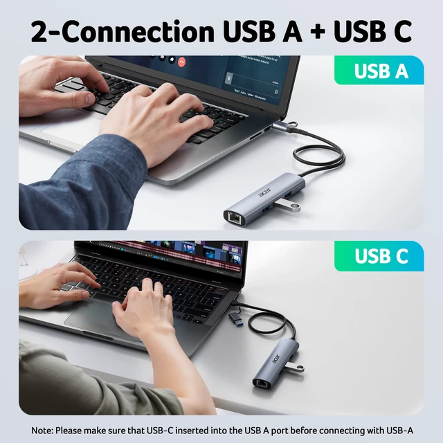 Alt view image 5 of 5 - Acer USB to Ethernet Adapter, USBC Hub Ethernet 1Gbps with 3*USB 3.0