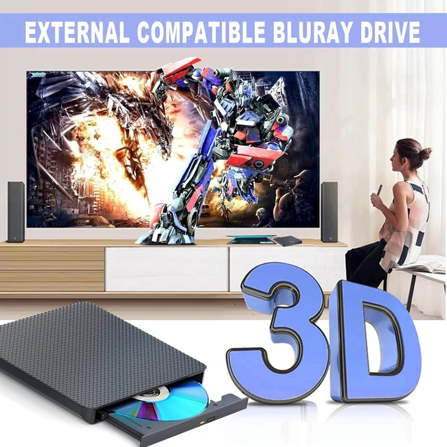 Alt view image 3 of 5 - aelrsoch External Blu ray Drives Player Read Compatible Bluray Burner USB 3.0 / Type-C BD Read DVD CD Burner Blu ray Player for pc, Windows 7-11Black