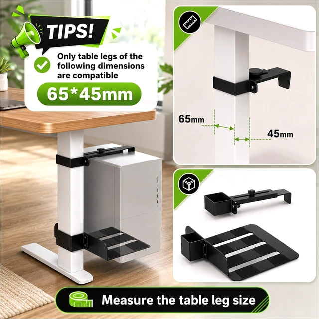 Alt view image 5 of 5 - Under Desk PC Mount, No Drill CPU Holder for Standing Desks, Supports up to 50 lbs, Adjustable Width 6.8911.22 & Max Height 21.65, Clamp-on Desk PC Holder for Standing Desk, with Non-Slip Pads
