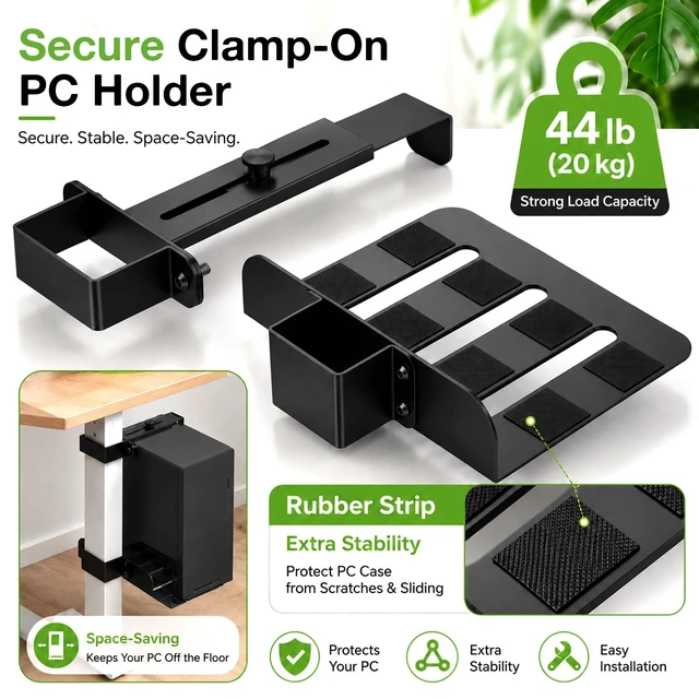 Alt view image 3 of 5 - Under Desk PC Mount, No Drill CPU Holder for Standing Desks, Supports up to 50 lbs, Adjustable Width 6.8911.22 & Max Height 21.65, Clamp-on Desk PC Holder for Standing Desk, with Non-Slip Pads