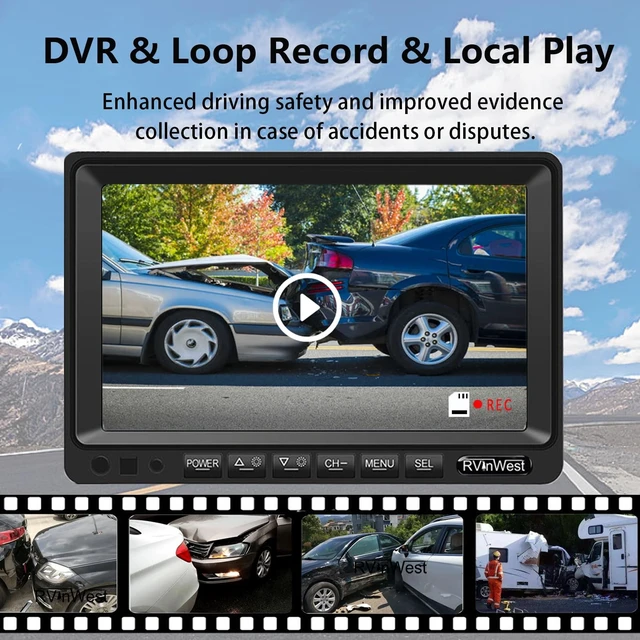 Alt view image 5 of 5 - RV Backup Camera System with 7'' Monitor Wired for RV Semi Box Truck Trailer Bus, 4 Split Screen Quad View HD DVR Record Monitor + IP69 Waterproof Night Vision Rear Side View Camera Avoid Blind Spot