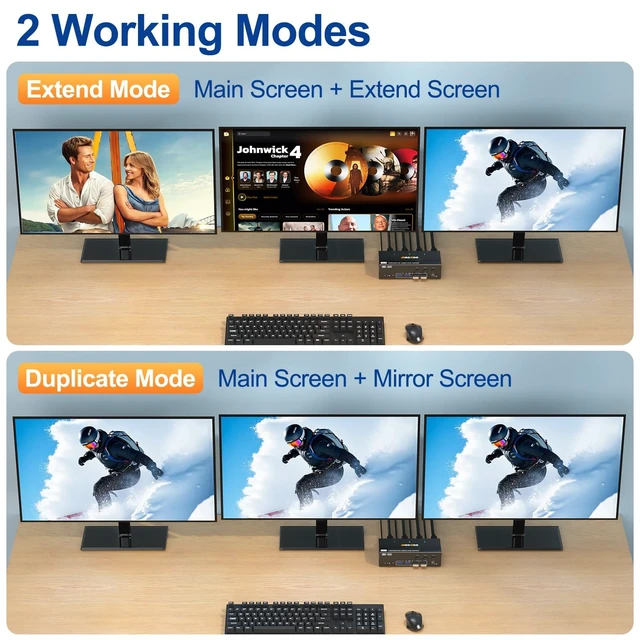 Alt view image 3 of 5 - HDMI DP KVM Switch 3 Monitors 3 Computers,8K@60Hz/4K@144Hz Triple Monitor KVM Switches for 3 PC Sharing 3 Monitors, Keyboard and Mouse,with USB Cables,Controller and Power Adapter