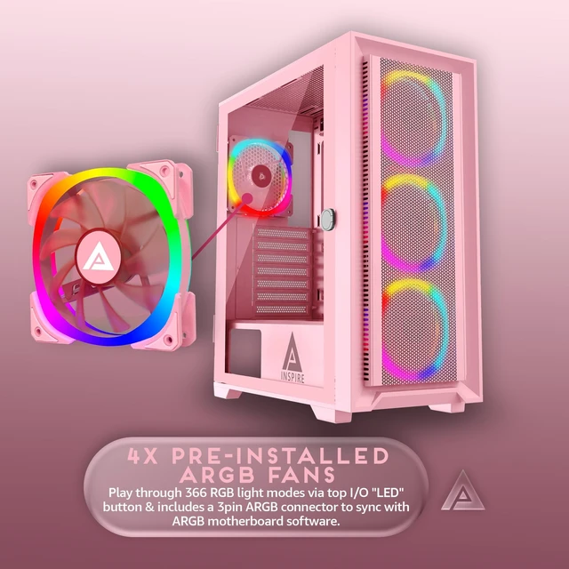 Alt view image 3 of 5 - Apevia Inspire-PK Mid Tower ATX Gaming PC Case with 4X 120MM ARGB Fans