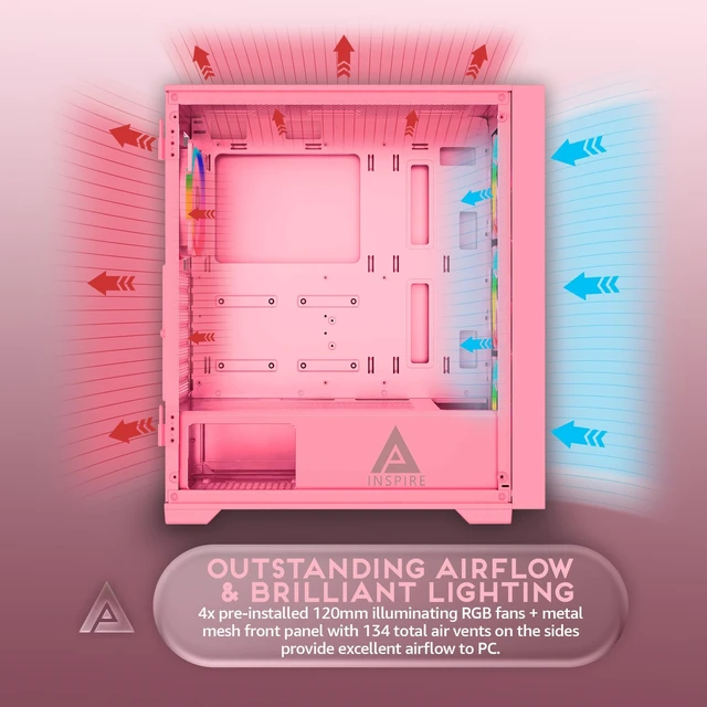 Alt view image 4 of 5 - Apevia Inspire-PK Mid Tower ATX Gaming PC Case with 4X 120MM ARGB Fans