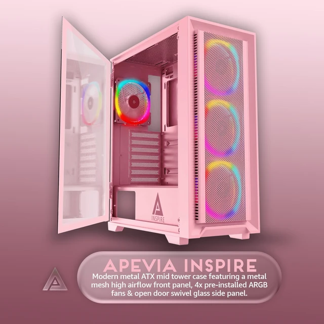 Alt view image 2 of 5 - Apevia Inspire-PK Mid Tower ATX Gaming PC Case with 4X 120MM ARGB Fans