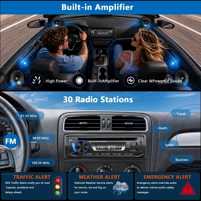 Alt view image 4 of 5 - Single Din Car Stereo with CD Player FM AM Car Radio Bluetooth USB 240W