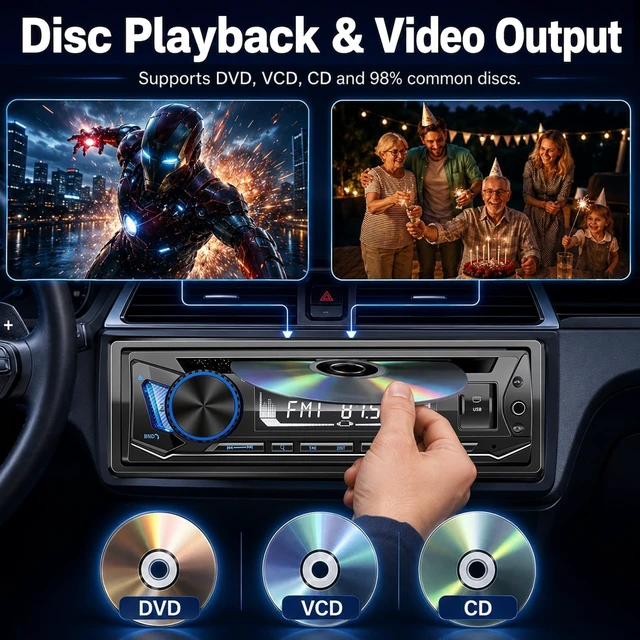 Alt view image 5 of 5 - Single Din Car Stereo with CD Player FM AM Car Radio Bluetooth USB 240W