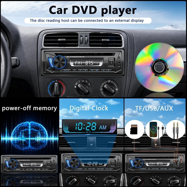 Alt view image 2 of 5 - Single Din Car Stereo with CD Player FM AM Car Radio Bluetooth USB 240W