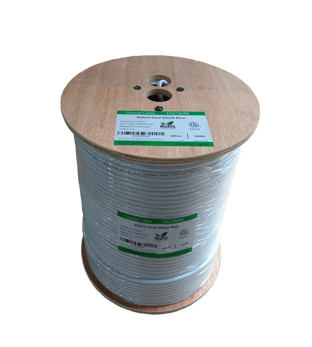 Alt view image 4 of 5 - ETL Riser rated coaxial cable RG6 Dual shield CCS conductor 1000ft White