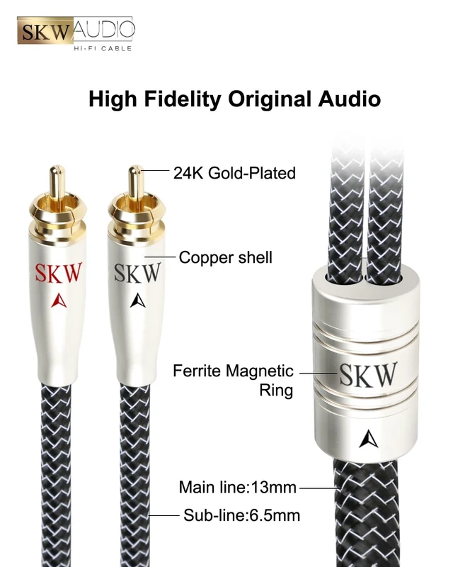 Alt view image 3 of 5 - SKW High-End WG Series 2RCA Interconnect Cable (16.4ft/5m) - Premium Audiophile Male to Male Audio Cable for Hi-Fi Systems