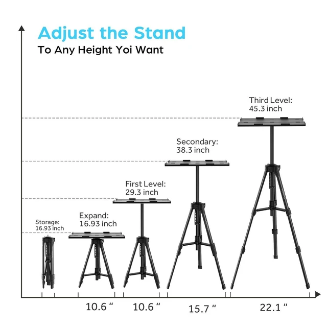 Alt view image 5 of 5 - Vamvo Projector Mount, Portable Adjustable Projector Stand, Aluminum Tripod Mounts, Floor Stands Holder, Laptop Mounts, DJ Equipment Holder Mount, Suitable for Home Theater or Stage (Black)