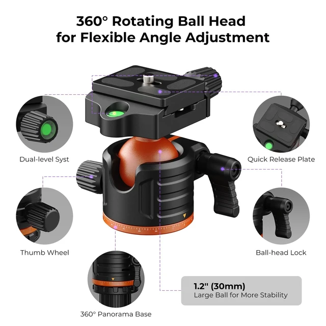 Alt view image 4 of 5 - NEARITY 1/4'' Camera Tripod with 360 Ball Head