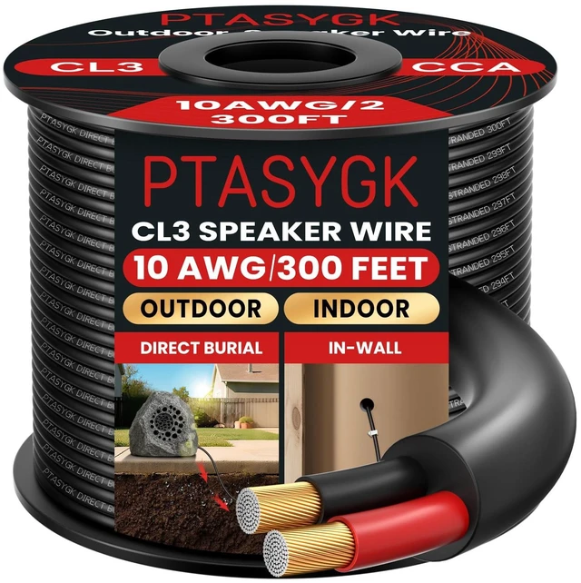 Main image of PTASYGK 10 Gauge Outdoor Speaker Wire 300ft CL3 Direct Burial CCA Cable