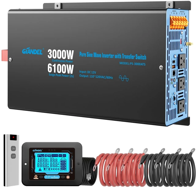 Main image of GIANDEL 3000W Pure Sine Wave Inverter 12V to 120V AC for RV Solar