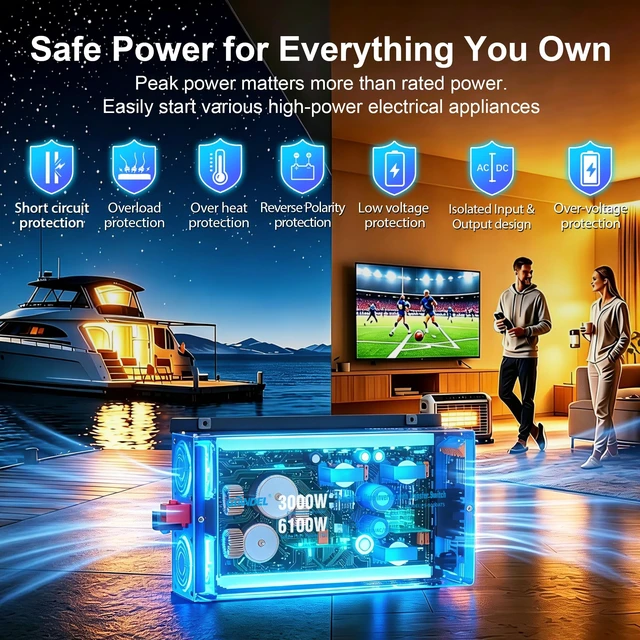 Alt view image 2 of 5 - GIANDEL 3000W Pure Sine Wave Inverter 12V to 120V AC for RV Solar
