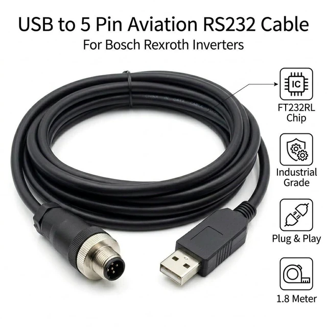 Alt view image 2 of 5 - Pidwaok USB to 5-Pin Aviation Cable for Bosch REXROTH Controller, 1.8m RS232 PC Communication Cable