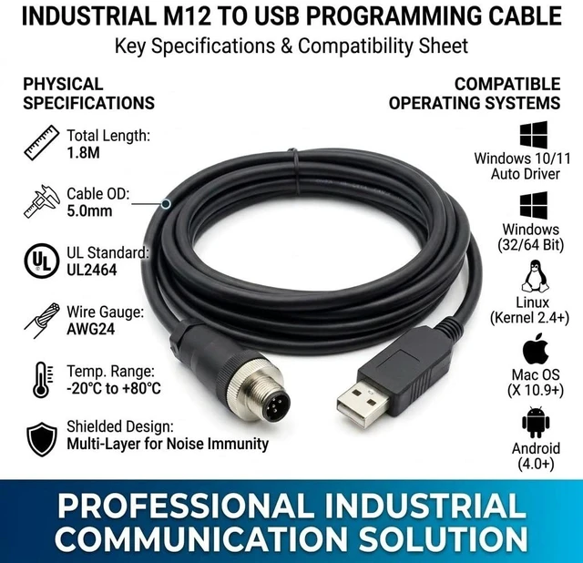 Alt view image 4 of 5 - Pidwaok USB to 5-Pin Aviation Cable for Bosch REXROTH Controller, 1.8m RS232 PC Communication Cable