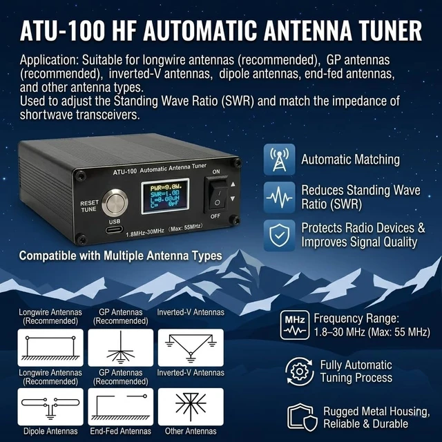 Alt view image 5 of 5 - GOOZEEZOO ATU-100 EXT Automatic Antenna Tuner for Ham Radio 1.8-55MHz, Low SWR Tuner, Compact Design, Works with Amateur Radio Equipment, Ideal for POTA/SOTA/DX with 5000mAh Battery