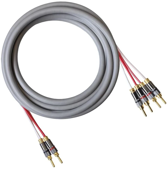 Main image of Blue Jeans Cable Canare 4S11 Speaker Cable, with Ultrasonically-Welded Bi-Wire Terminations (One Cable - for one Speaker); Assembled in The USA (10 Foot, Grey, Two Bananas to Four Bananas)