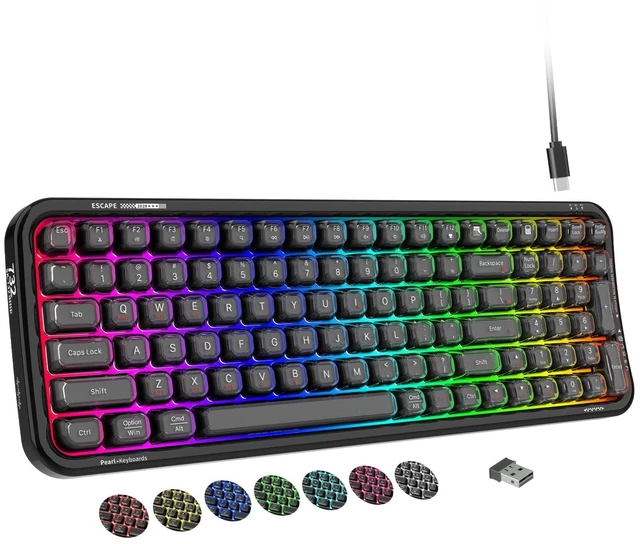 Main image of FOPETT Wireless Keyboard, 3 Modes 2.4G/USB/Bluetooth 100 Keys RGB Gaming Keyboard Wireless, w/No-Lag Connection, Keyboards for PC/Win/Mac Gamers, Transparent Black