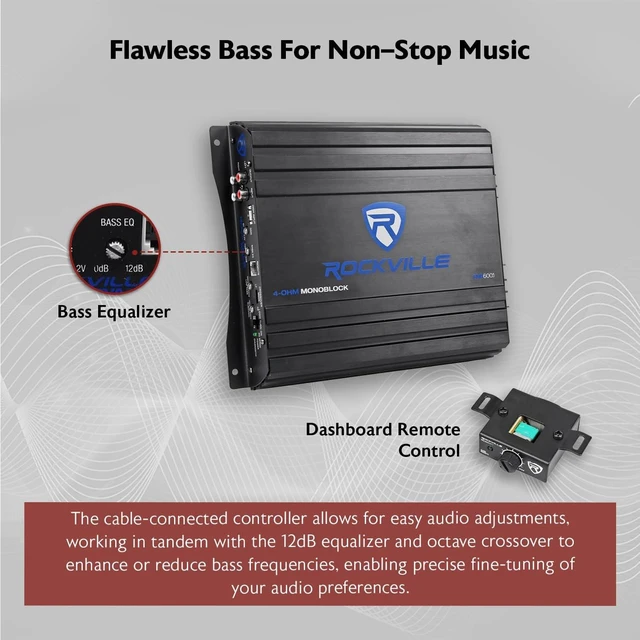 Alt view image 4 of 5 - Rockville RVA600.1 Mono Class AB Car Amplifier, 50-250Hz LPF