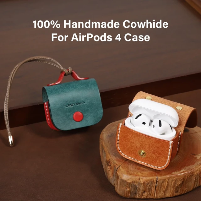 Alt view image 4 of 5 - Handmade Genuine Leather Case for AirPods 4, Shockproof Protective Earbuds Cover with Dual Lanyards, Wireless & Wired Charging Accessible (Type-b-Blue)