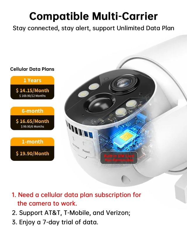 Alt view image 3 of 5 - Tefrio 4G LTE Cellular Security Camera, No WiFi Needed, 2.5K 360 Live Video, Built-in SIM Card, Color Night Vision, Person & Vehicle Detection, Instant Alerts for Fields, Jobsites, Barns&Remote Areas