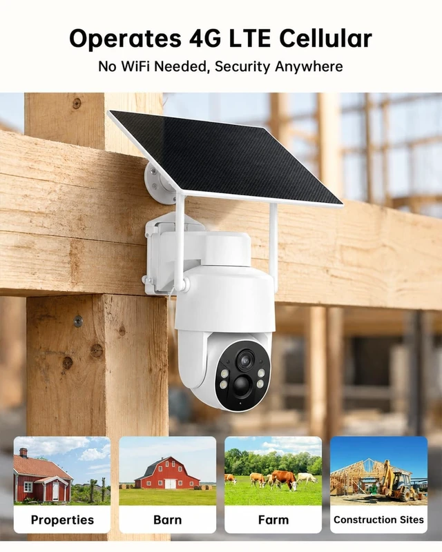 Alt view image 2 of 5 - Tefrio 4G LTE Cellular Security Camera, No WiFi Needed, 2.5K 360 Live Video, Built-in SIM Card, Color Night Vision, Person & Vehicle Detection, Instant Alerts for Fields, Jobsites, Barns&Remote Areas