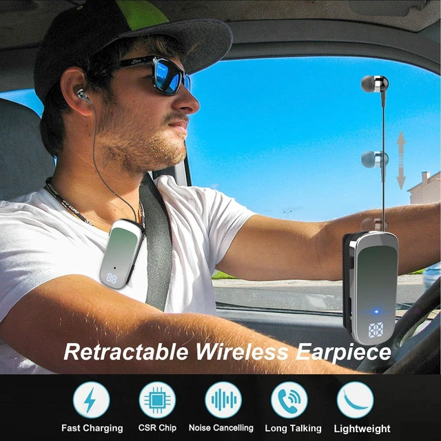 Alt view image 2 of 5 - FashionLive Retractable Wireless Headset Headphone Stereo Earphone V5.0 Noise Cancelling Mic Clip on Earpiece Comfortable HandsFree Headset 20Hrs Talking Time Sports Business Trucker Driver Ear