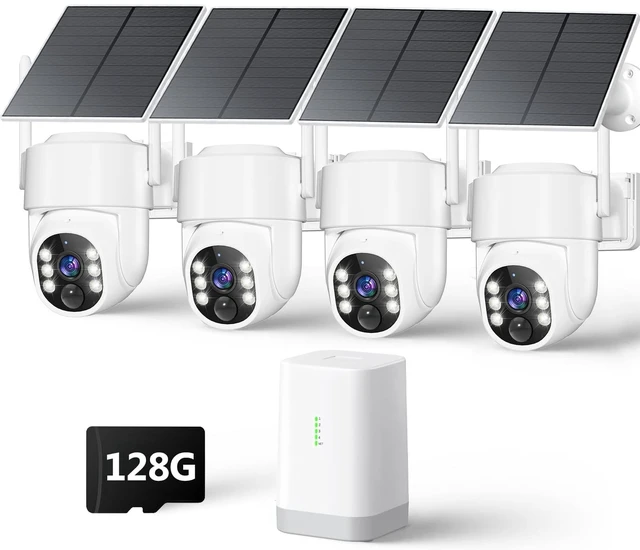 Main image of 4MP Security Cameras Wireless Outdoor, No Subscription 128GB Local Storage, Solar Powered Cameras For Home Security, PTZ Auto Tracking, 4Cam-Kit, Color Night Vision Home Security Camera System,