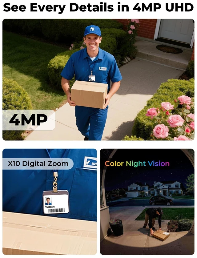 Alt view image 3 of 5 - 4MP Security Cameras Wireless Outdoor, No Subscription 128GB Local Storage, Solar Powered Cameras For Home Security, PTZ Auto Tracking, 4Cam-Kit, Color Night Vision Home Security Camera System,