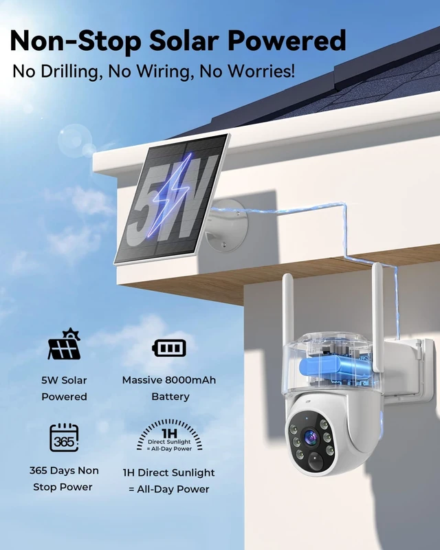 Alt view image 4 of 5 - 4MP Security Cameras Wireless Outdoor, No Subscription 128GB Local Storage, Solar Powered Cameras For Home Security, PTZ Auto Tracking, 4Cam-Kit, Color Night Vision Home Security Camera System,