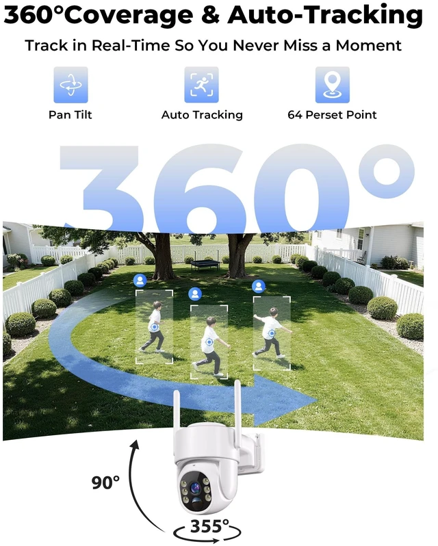 Alt view image 5 of 5 - 4MP Security Cameras Wireless Outdoor, No Subscription 128GB Local Storage, Solar Powered Cameras For Home Security, PTZ Auto Tracking, 4Cam-Kit, Color Night Vision Home Security Camera System,
