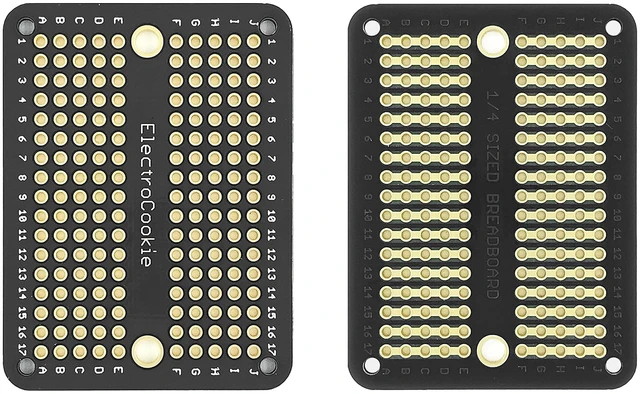 Main image of ElectroCookie Mini PCB Prototype Board Solderable Breadboard for DIY Electronics, Compatible for Mini Arduino Soldering Projects, Gold-Plated (50 Pack, Black)
