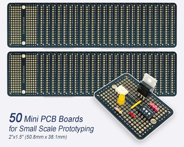 Alt view image 3 of 3 - ElectroCookie Mini PCB Prototype Board Solderable Breadboard for DIY Electronics, Compatible for Mini Arduino Soldering Projects, Gold-Plated (50 Pack, Black)