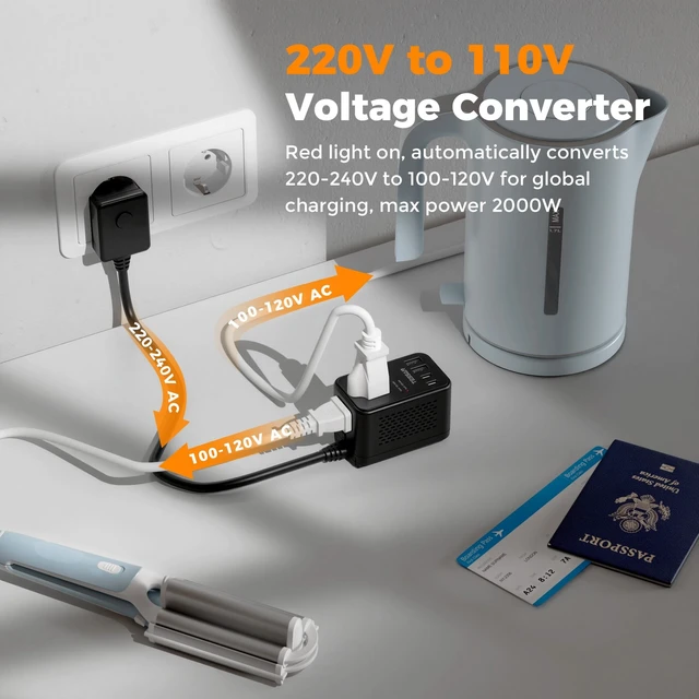 Alt view image 2 of 5 - TESSAN 220 to 110 Voltage Converter, Black