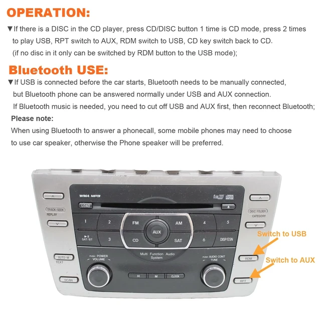 Alt view image 4 of 5 - Car Stereo Bluetooth Receiver with USB AUX Hands-Free Adapter for Mazda
