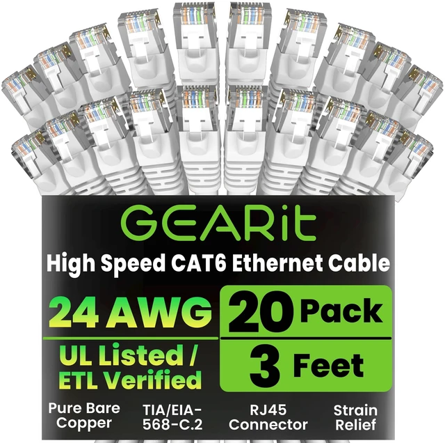 Main image of GEARit Cat6 Patch Cables Cat 6 Ethernet Cable 3 ft 20-Pack White