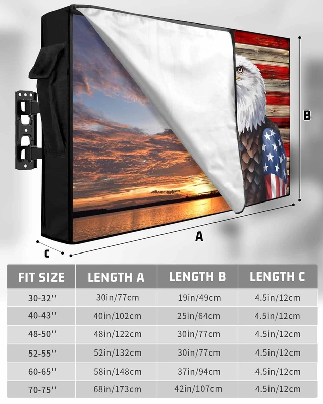 Alt view image 2 of 5 - Lsrtoss American Flag Outdoor TV Cover 30-32 Inch Weatherproof, Vintage Eagle Outdoor TV Enclosure with Zipper & Roll Up Front Flap, Blue Red USA Flag Waterproof TV Covers for Outside Flat Screen TV