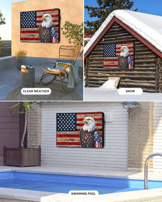 Alt view image 4 of 5 - Lsrtoss American Flag Outdoor TV Cover 30-32 Inch Weatherproof, Vintage Eagle Outdoor TV Enclosure with Zipper & Roll Up Front Flap, Blue Red USA Flag Waterproof TV Covers for Outside Flat Screen TV