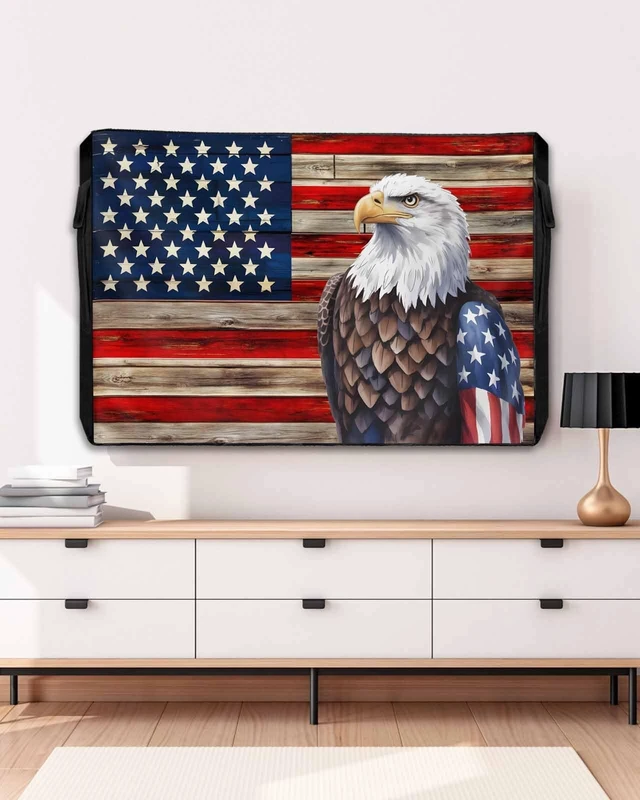Alt view image 5 of 5 - Lsrtoss American Flag Outdoor TV Cover 30-32 Inch Weatherproof, Vintage Eagle Outdoor TV Enclosure with Zipper & Roll Up Front Flap, Blue Red USA Flag Waterproof TV Covers for Outside Flat Screen TV