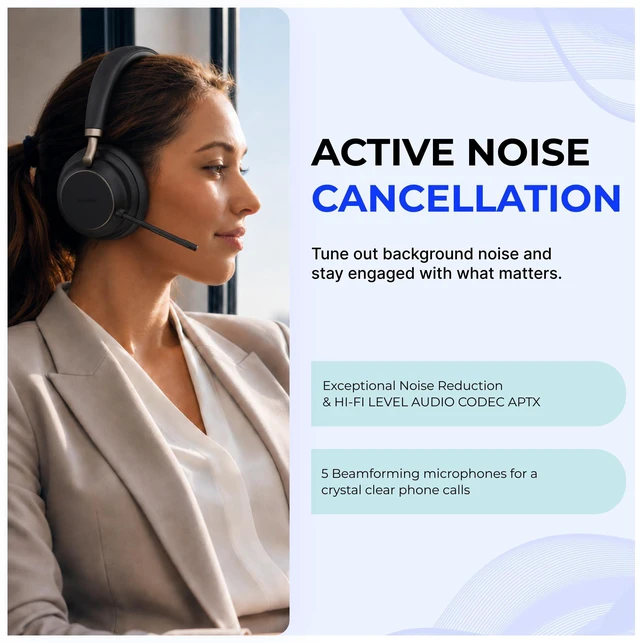 Alt view image 4 of 5 - Supply Central YealinkBH76 Plus UC Wireless Headset for Work (1208708), Bluetooth Headset with ANC Mic, Retractable Mic Arm, Switchable Earpads, Compatible with Teams, Zoom & Business Calls