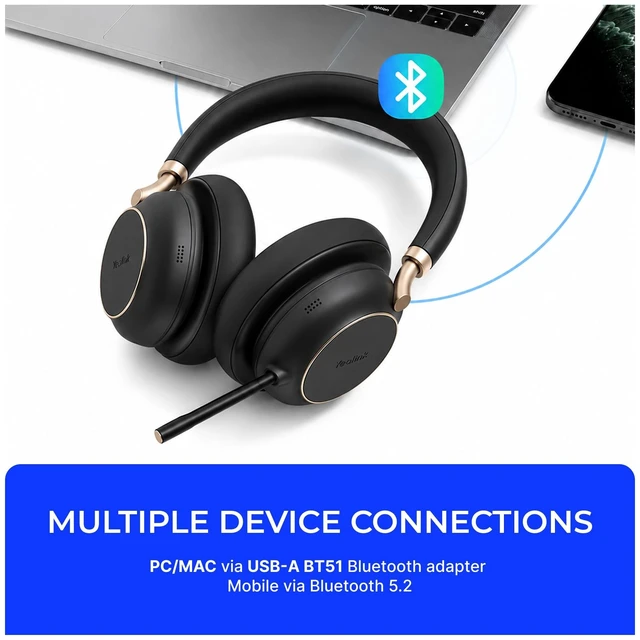 Alt view image 3 of 5 - Supply Central YealinkBH76 Plus UC Wireless Headset for Work (1208708), Bluetooth Headset with ANC Mic, Retractable Mic Arm, Switchable Earpads, Compatible with Teams, Zoom & Business Calls